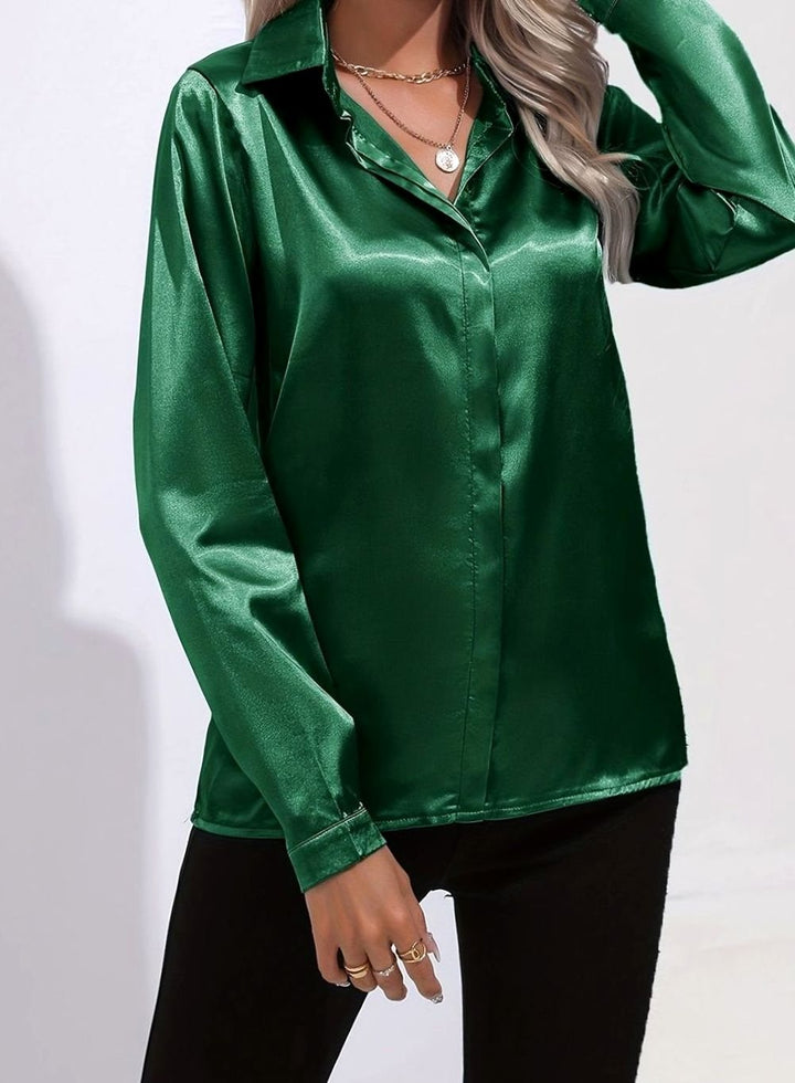 Women's Long-Sleeve Button-Down Satin Blouses