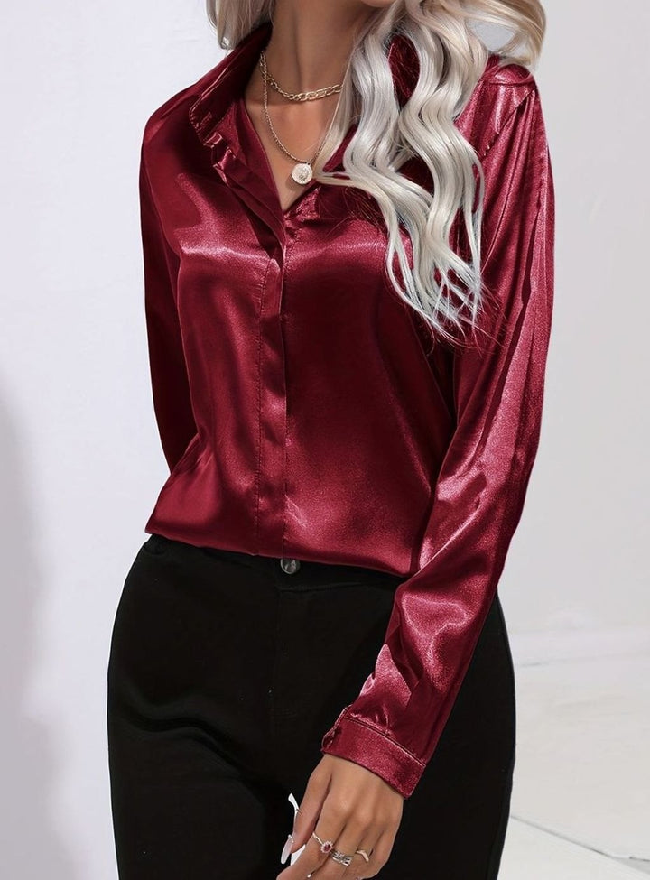 Women's Long-Sleeve Button-Down Satin Blouses