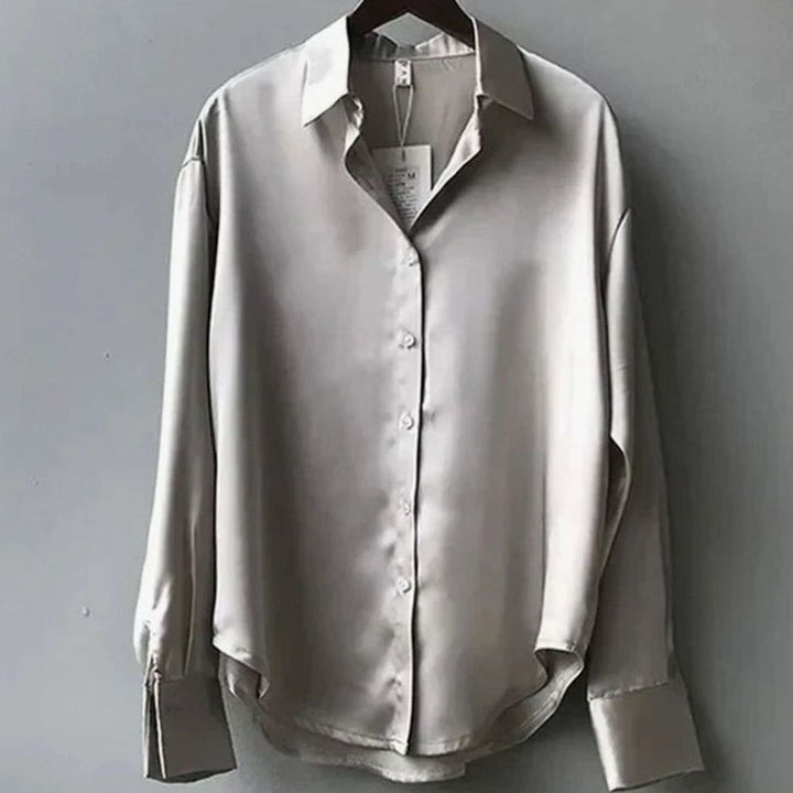 Women's Long Sleeve Button-Down Satin Blouses Collared - Grey