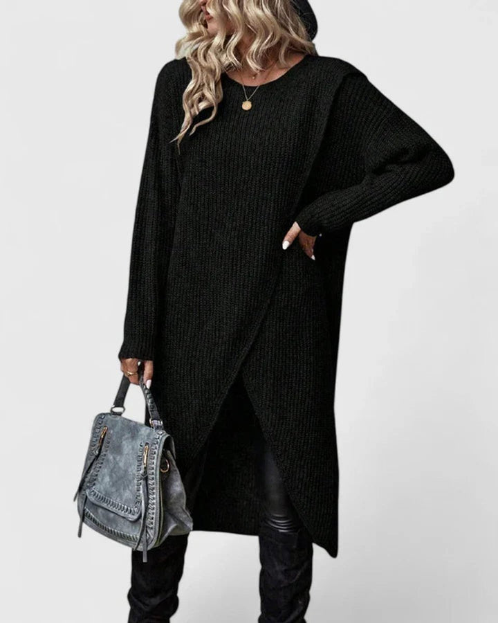 Women's Long-Sleeve Crossover Hem Knit Sweater Dress