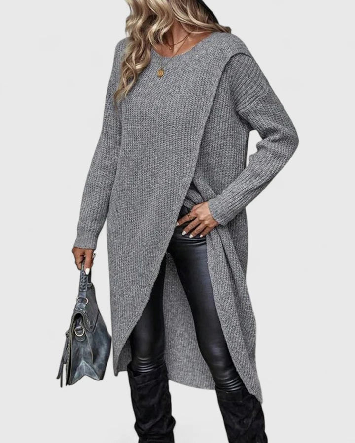 Women's Long-Sleeve Crossover Hem Knit Sweater Dress