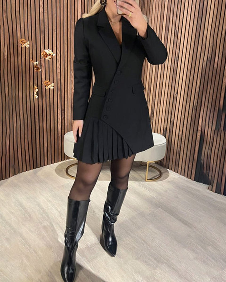 Women's Long-Sleeve Pleated Blazer Formal Dresses