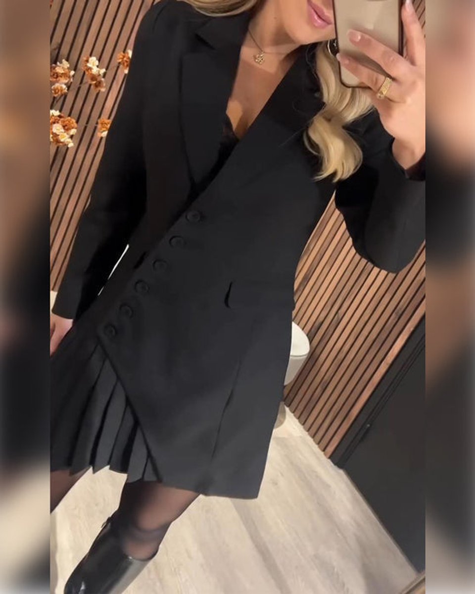 Women's Long-Sleeve Pleated Blazer Formal Dresses