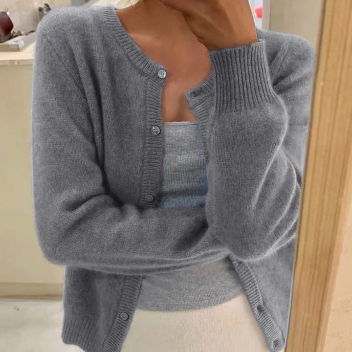 Women's Long Sleeve Relaxed-Fit Button Cardigan Sweater - Grey