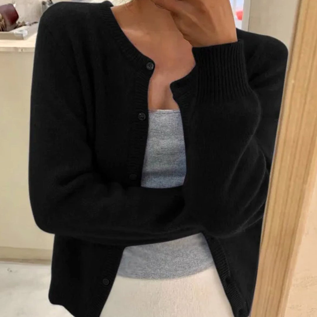 Women's Long Sleeve Relaxed-Fit Button Cardigan Sweater - Black