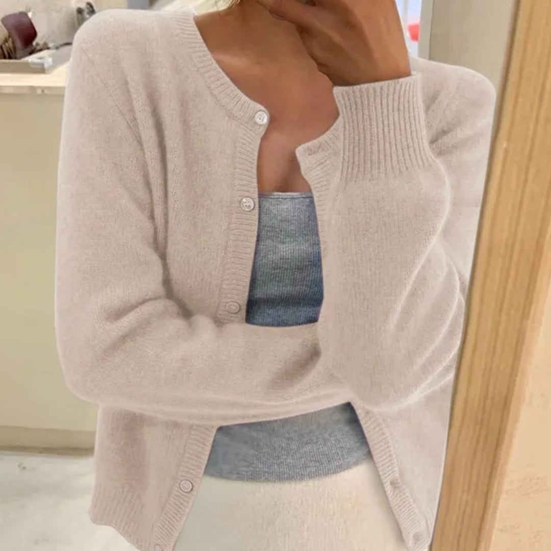 Women's Long Sleeve Relaxed-Fit Button Cardigan Sweater - Apricot