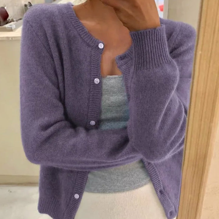Women's Long Sleeve Relaxed-Fit Button Cardigan Sweater - Purple