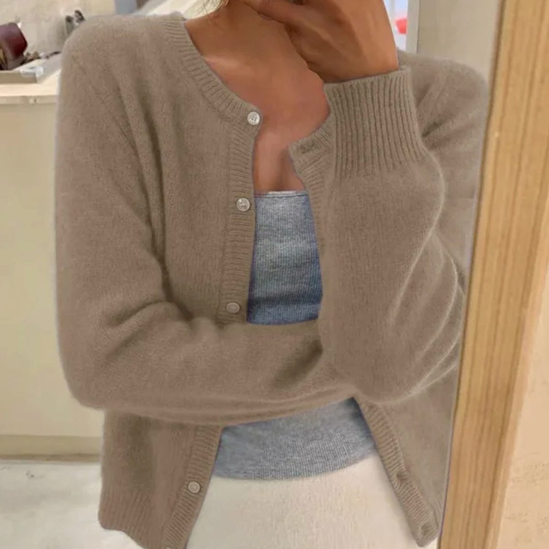 Women's Long Sleeve Relaxed-Fit Button Cardigan Sweater - Khaki