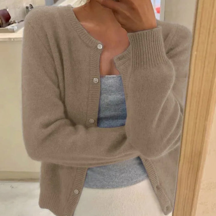 Women's Long Sleeve Relaxed-Fit Button Cardigan Sweater - Khaki