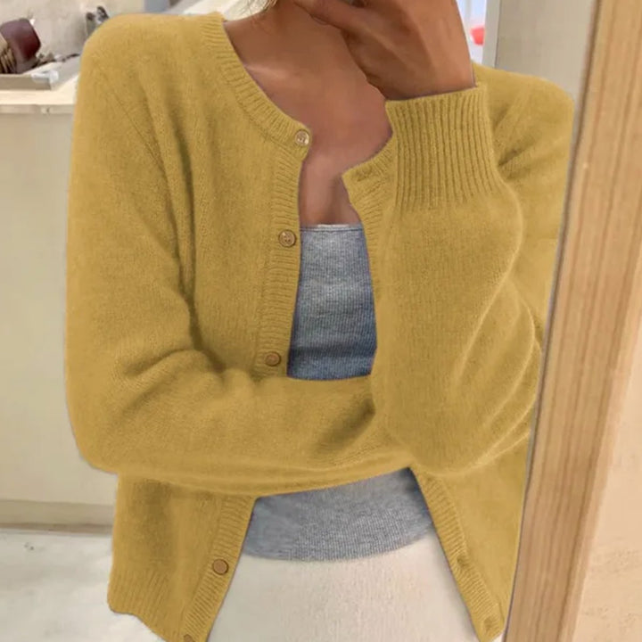 Women's Long Sleeve Relaxed-Fit Button Cardigan Sweater - Yellow