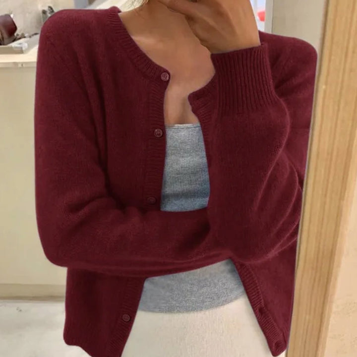 Women's Long Sleeve Relaxed-Fit Button Cardigan Sweater - Wine Red