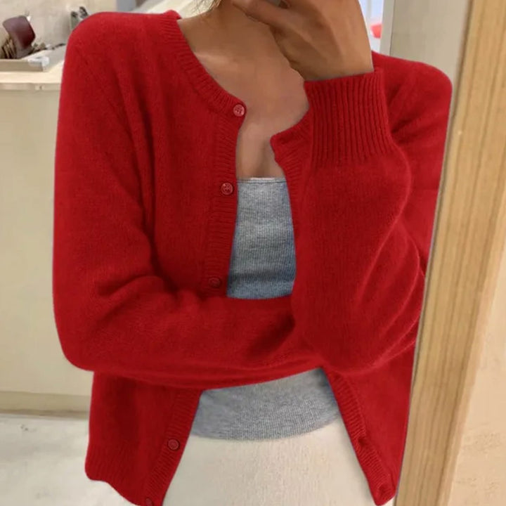 Women's Long Sleeve Relaxed-Fit Button Cardigan Sweater - Red