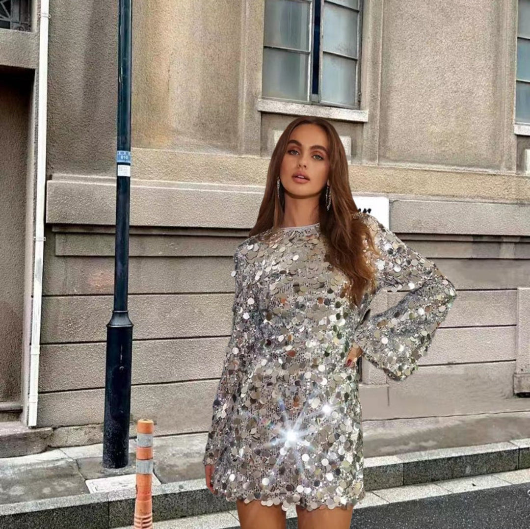 Women's Long Sleeve Sequin Mini Cocktail Dress