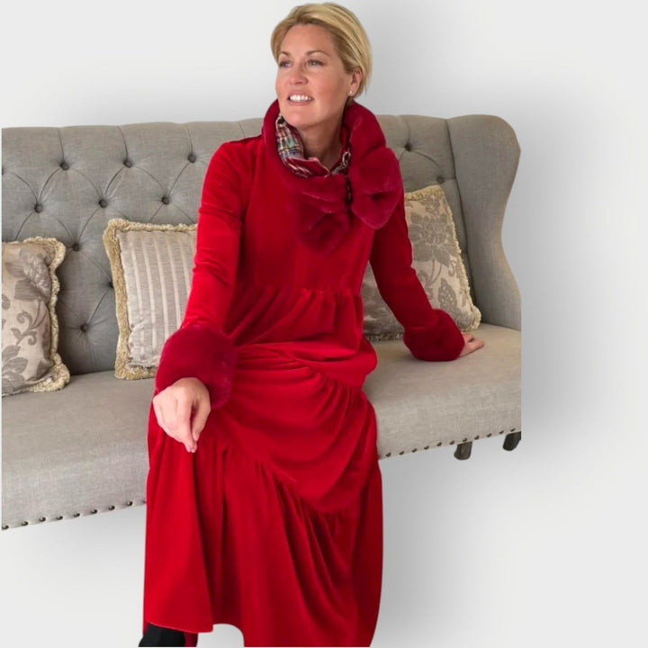 Women's Long-Sleeve Velvet Tiered Formal Dresses Maxi