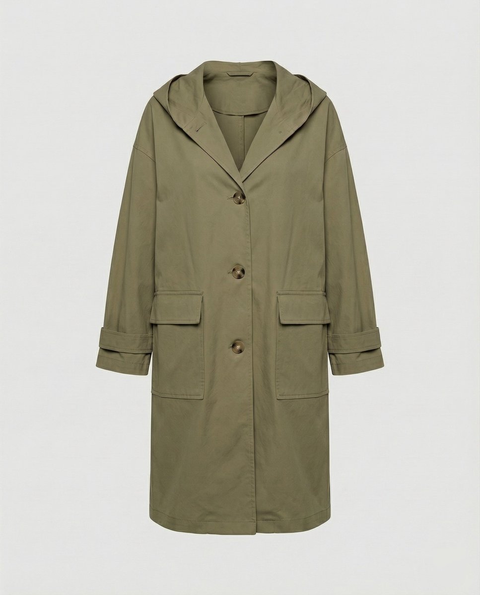 Women's Long Waterproof Windproof Hooded Trench Coat - Green