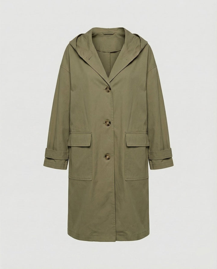 Women's Long Waterproof Windproof Hooded Trench Coat - Green