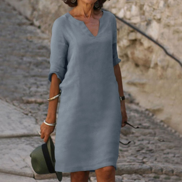 Women's Loose-Fit V-Neck 3/4 Sleeve Midi Dress - Grey