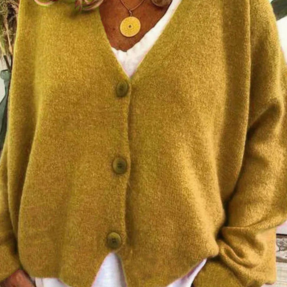Women's Loose-Fit V-Neck Button-Front Knit Cardigan - Yellow