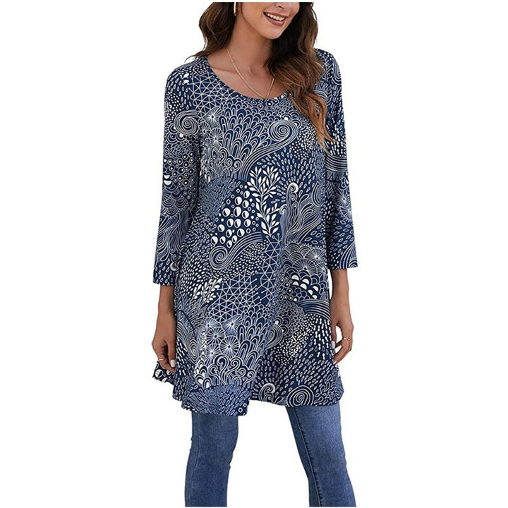 Women's Mandala Print Swing Tunic 3/4 Sleeve Flared Top - A12