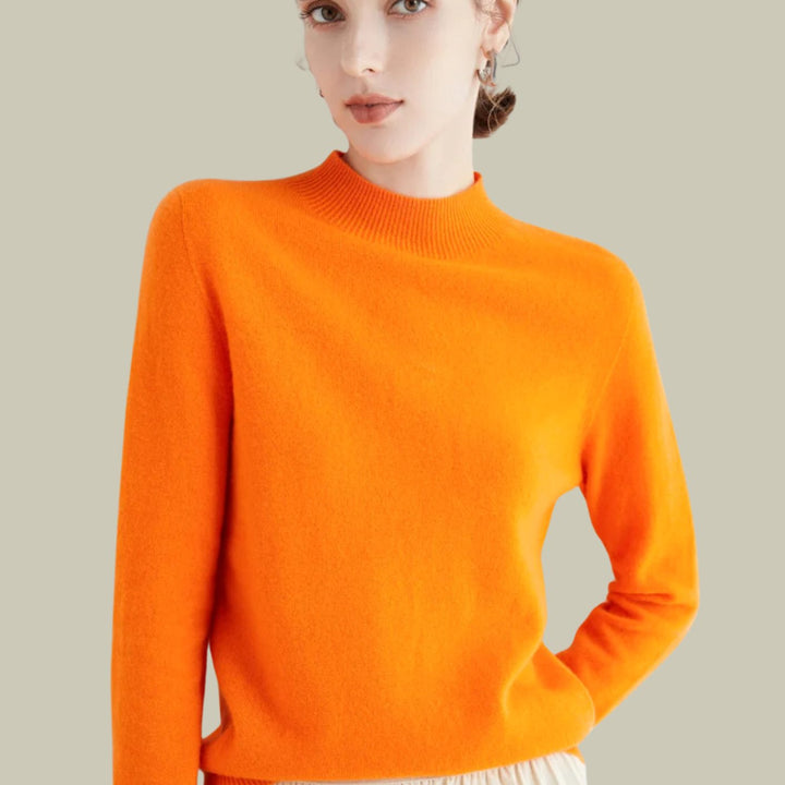 Women's Merino Mock Neck Relaxed Fit Wool Sweater - Orange