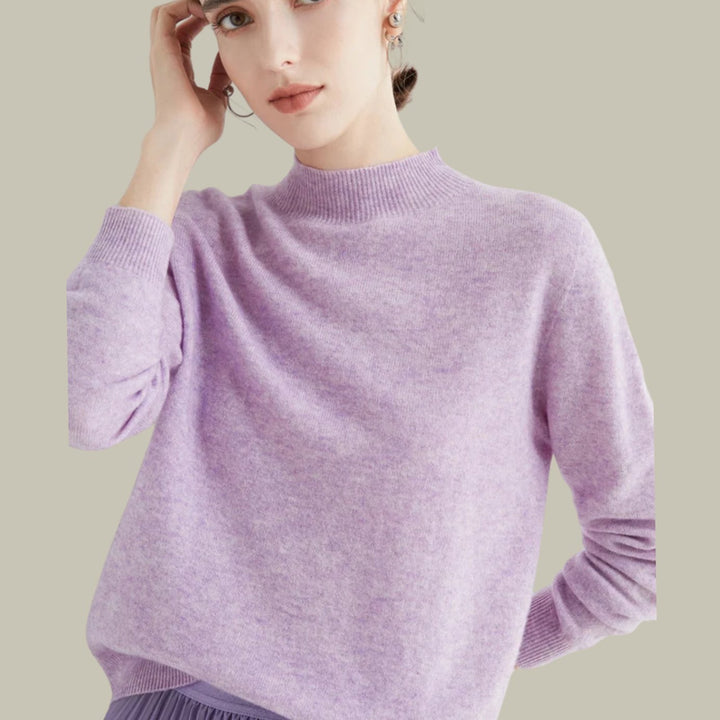 Women's Merino Mock Neck Relaxed Fit Wool Sweater - Jacquard Purple