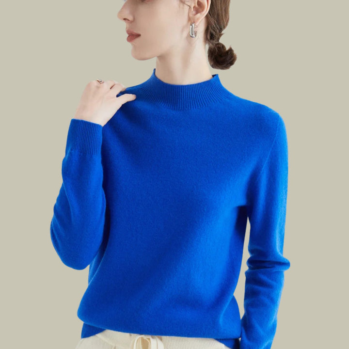Women's Merino Mock Neck Relaxed Fit Wool Sweater - Blue
