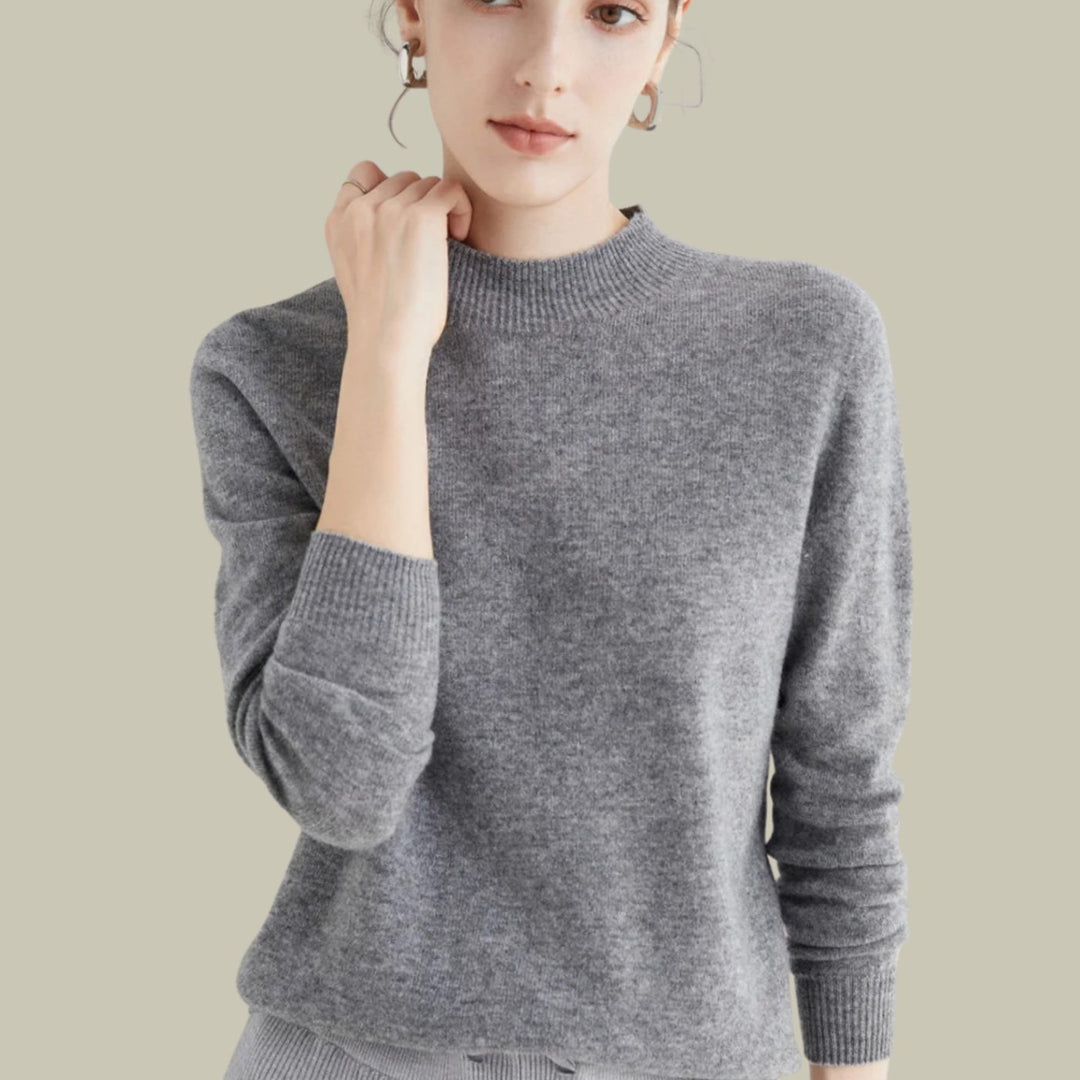 Women's Merino Mock Neck Relaxed Fit Wool Sweater - Gray