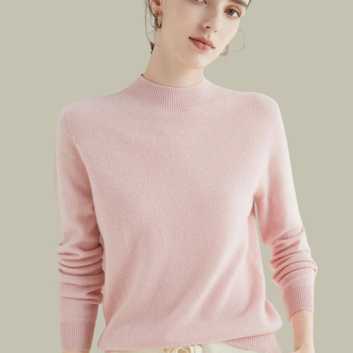 Women's Merino Mock Neck Relaxed Fit Wool Sweater - Pink
