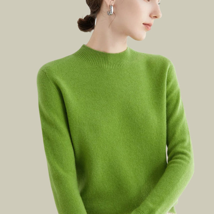 Women's Merino Mock Neck Relaxed Fit Wool Sweater - Fruit Green