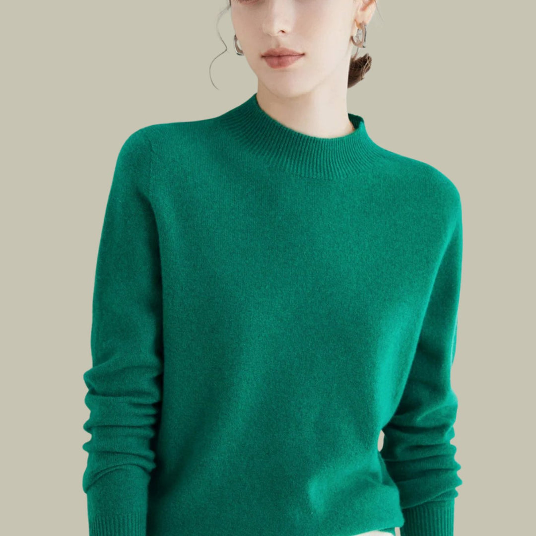 Women's Merino Mock Neck Relaxed Fit Wool Sweater - Jacquard Green