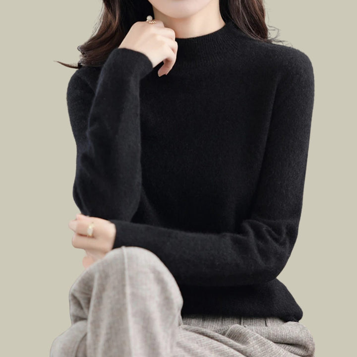 Women's Merino Mock Neck Relaxed Fit Wool Sweater - Black