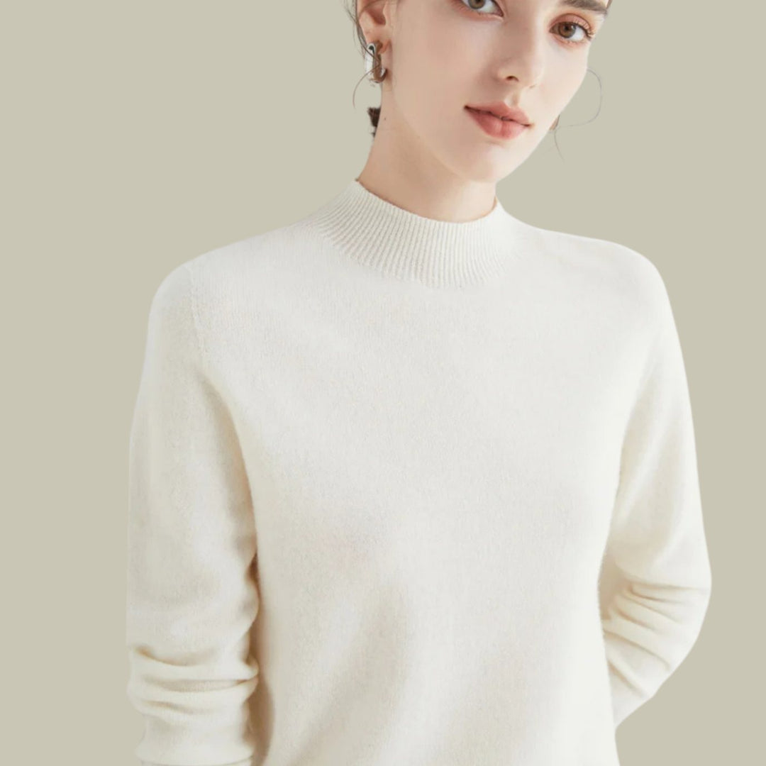 Women's Merino Mock Neck Relaxed Fit Wool Sweater - White