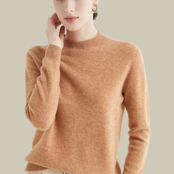Women's Merino Mock Neck Relaxed Fit Wool Sweater - Golden Camel