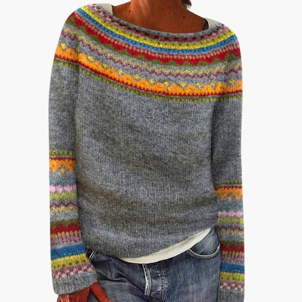 Women's Merino Wool Sweater Fair Isle Knit Pullover