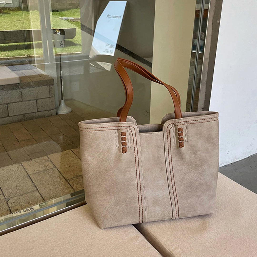 Women's Minimalist Faux Leather Large Structured Tote Bag - Khaki