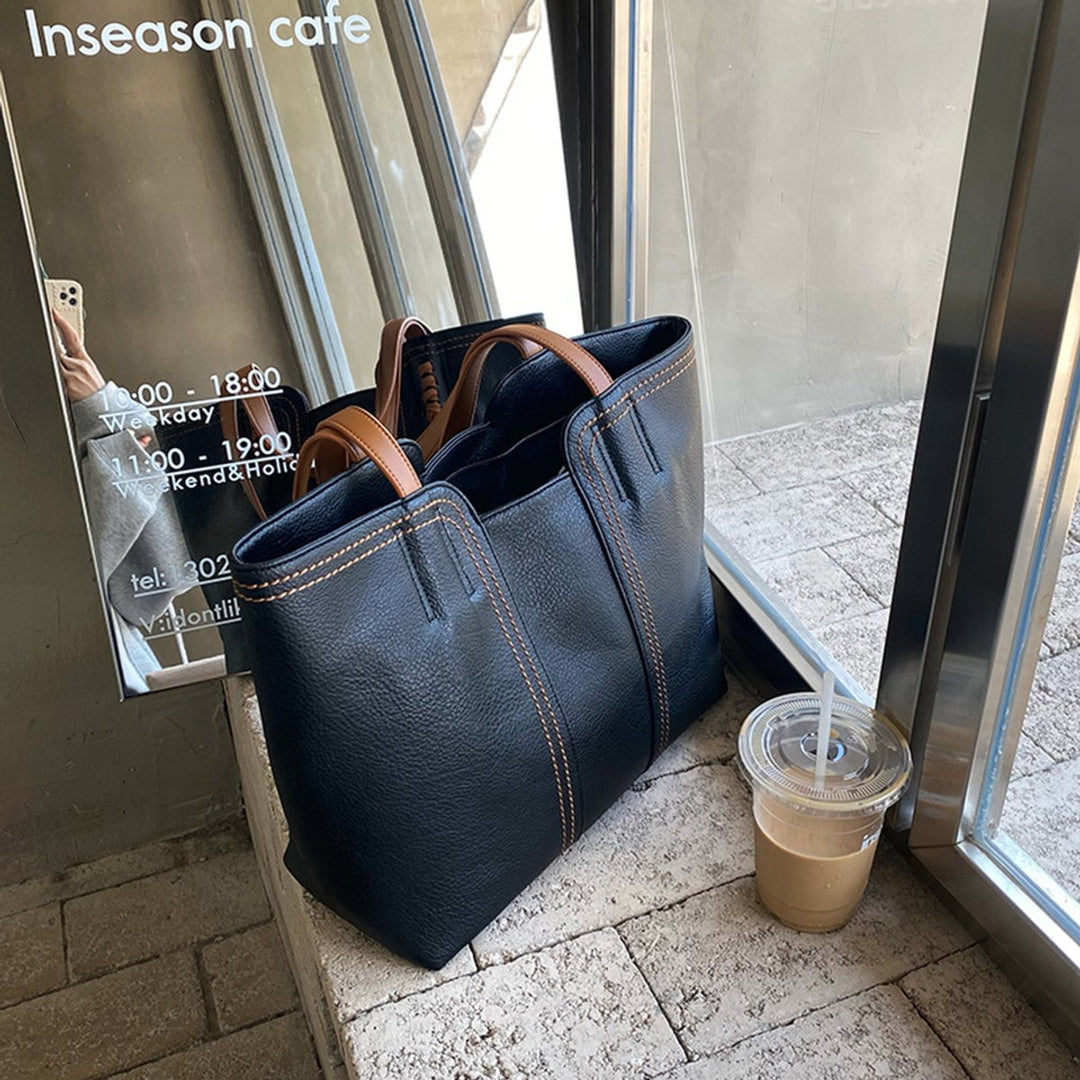 Women's Minimalist Faux Leather Large Structured Tote Bag