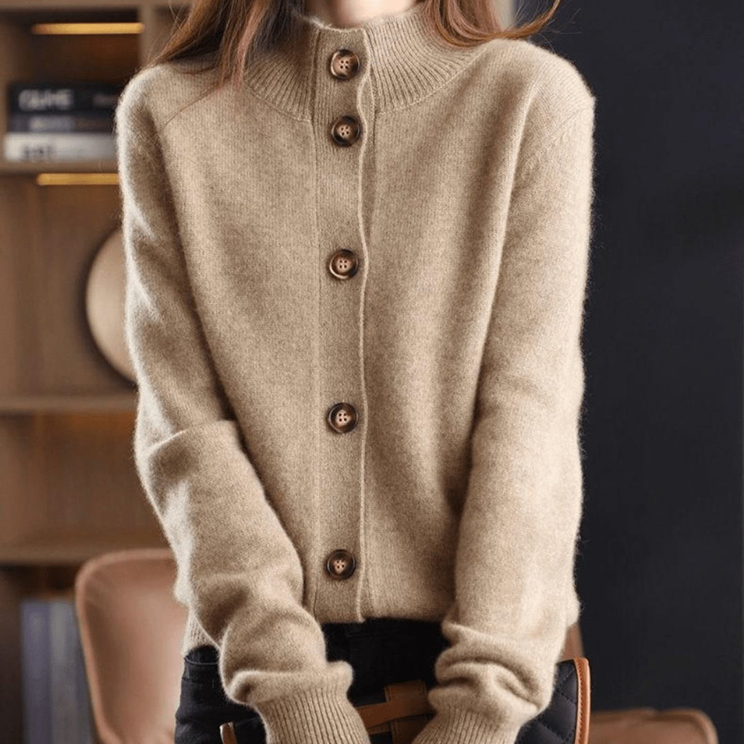 Women's Mock Neck Button-Front Cashmere Knit Cardigan