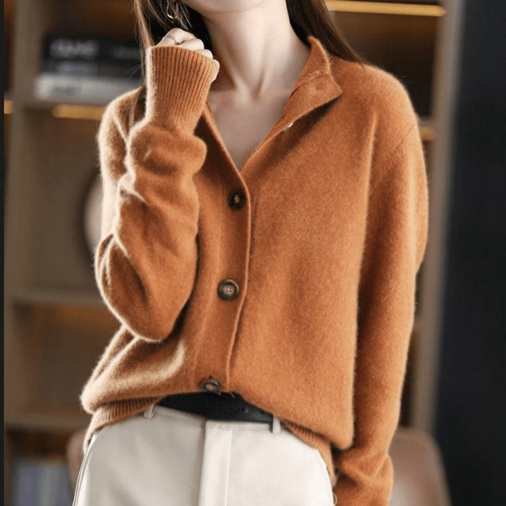 Women's Mock Neck Button-Front Cashmere Knit Cardigan