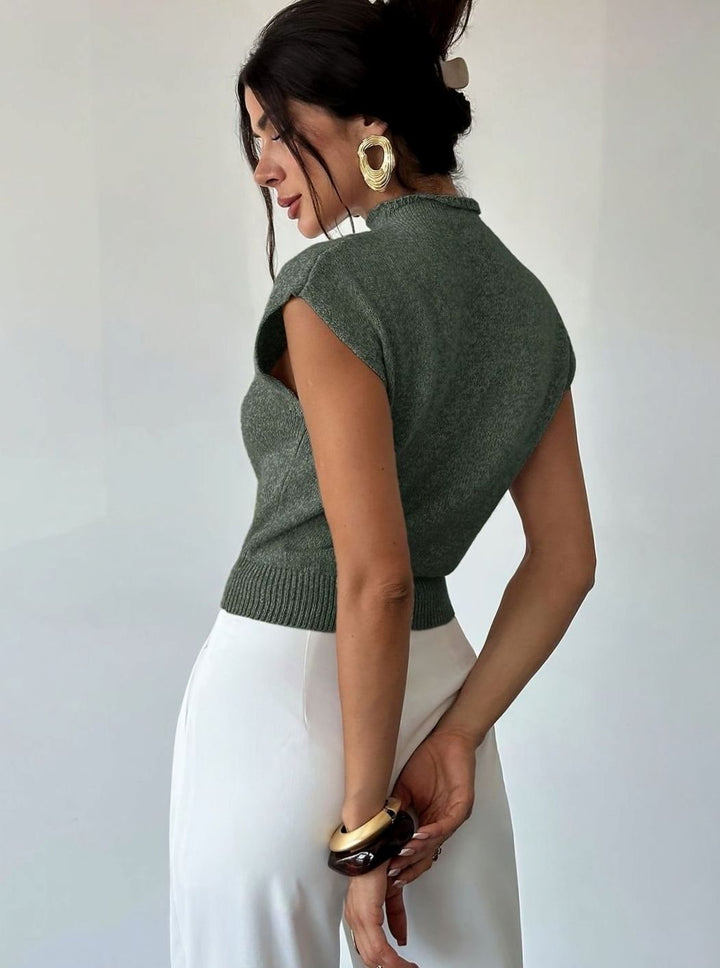 Women's Mock Neck Cap-Sleeve Knitted Sweater Vest