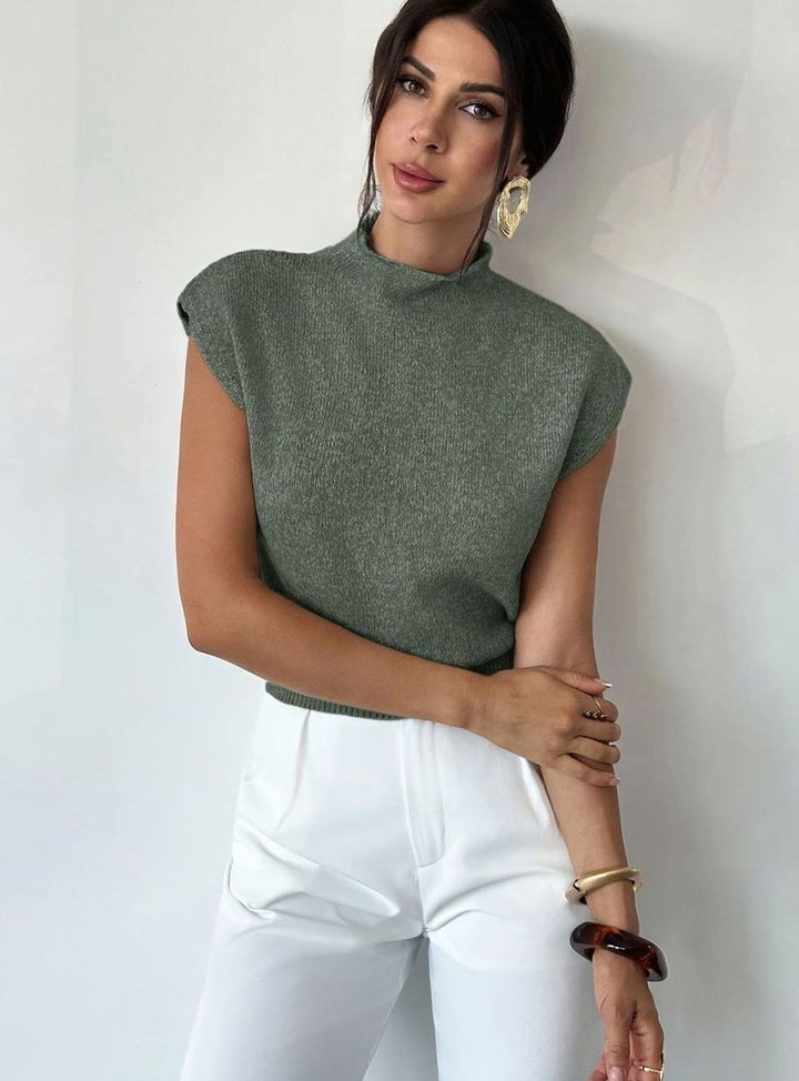Women's Mock Neck Cap-Sleeve Knitted Sweater Vest