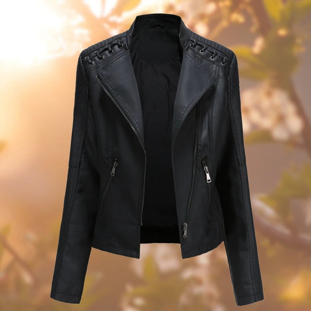 Women's Moto-Style Zip-Up Faux Leather Jacket