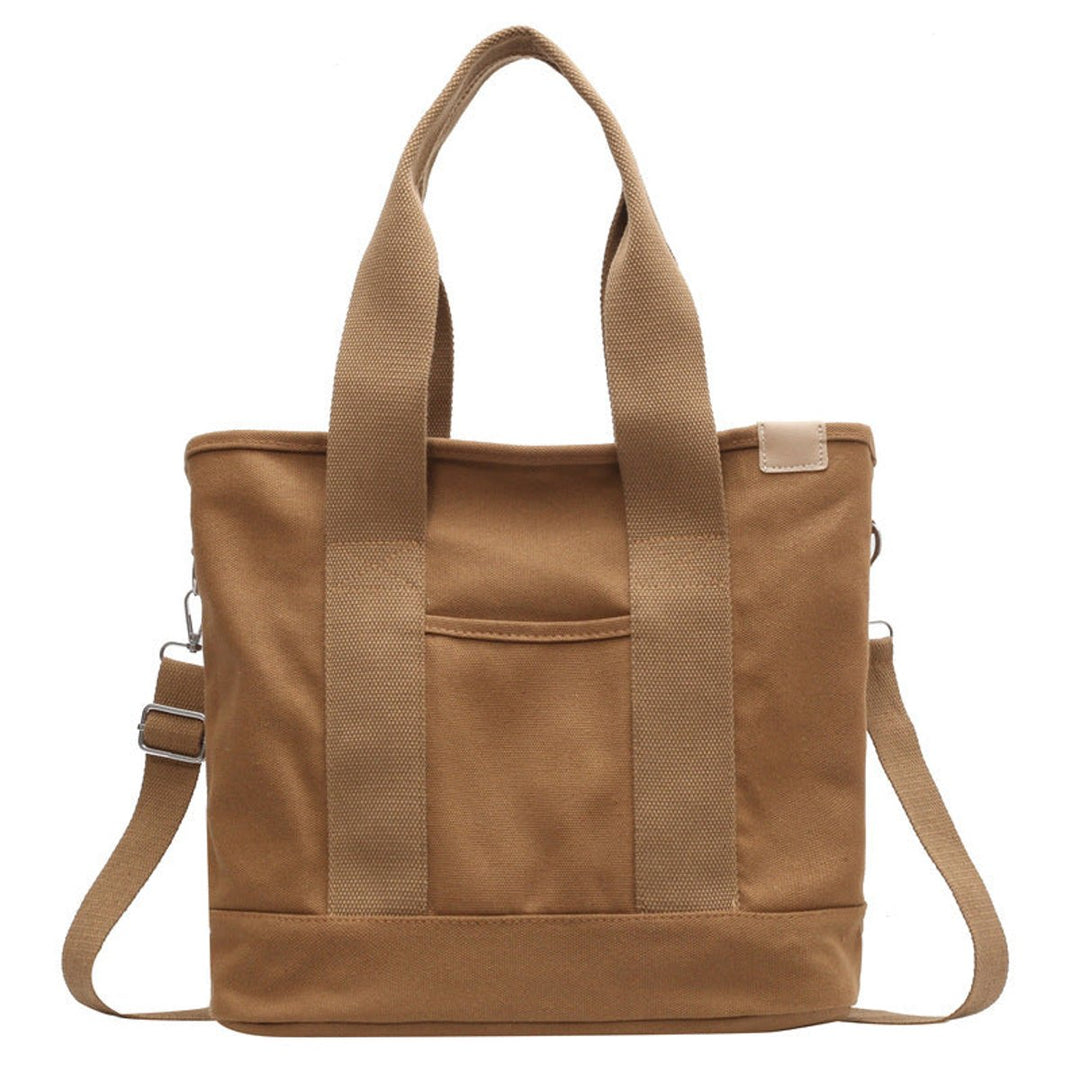 Women's Multipocket Adjustable Strap Canvas Tote Bag - Khaki
