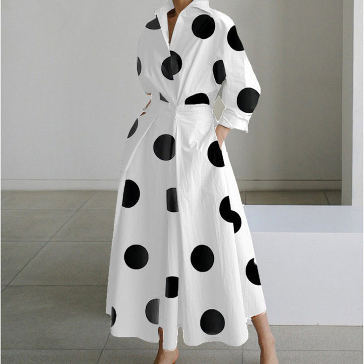 Women's Newspaper-Print Collared Wrap Maxi Dress - White Polka Dot