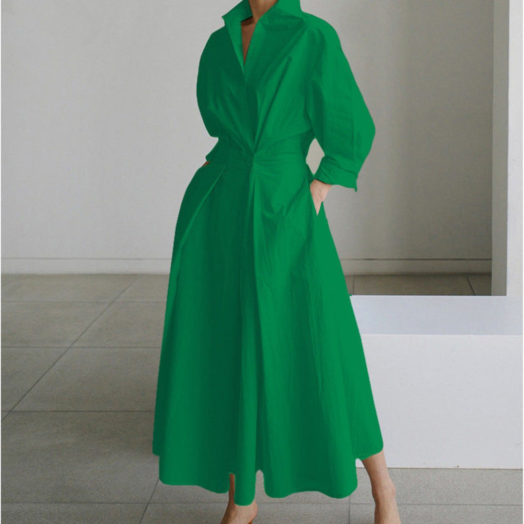Women's Newspaper-Print Collared Wrap Maxi Dress - Green