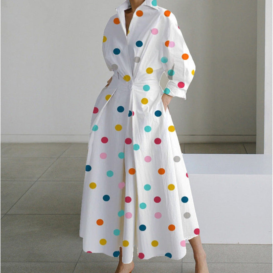 Women's Newspaper-Print Collared Wrap Maxi Dress - Rainbow Polka Dot