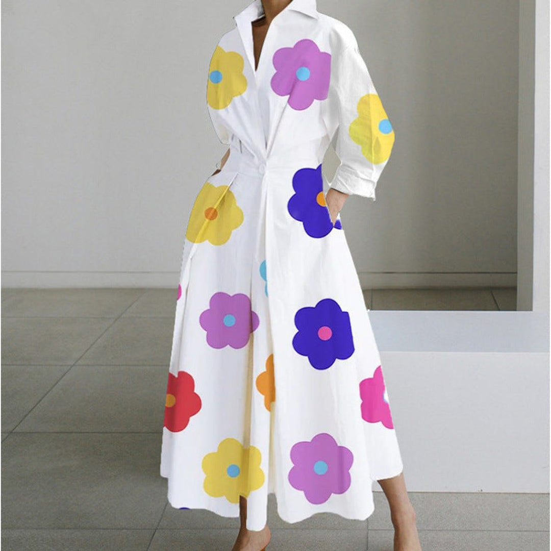 Women's Newspaper-Print Collared Wrap Maxi Dress - White Floral