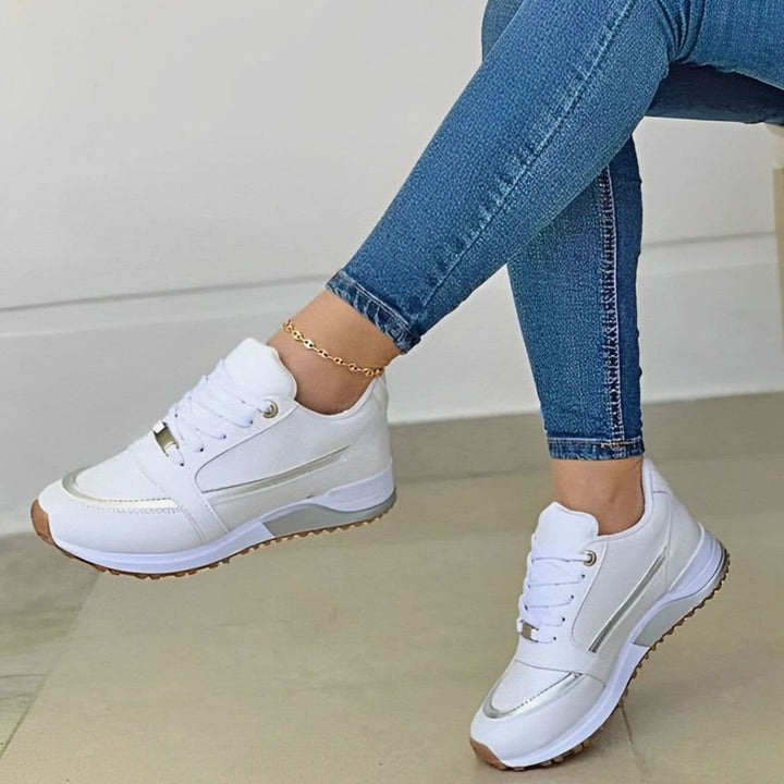 Women's Non-Slip Lace-Up Casual Walking Shoes Sneakers - White
