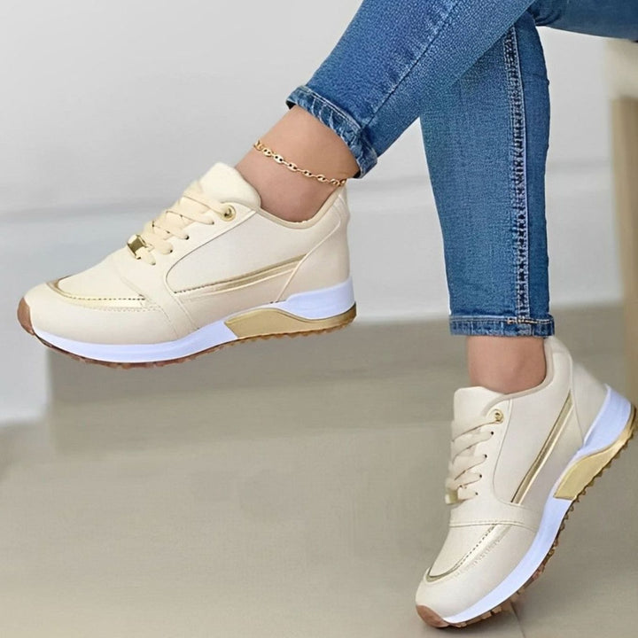 Women's Non-Slip Lace-Up Casual Walking Shoes Sneakers - Beige