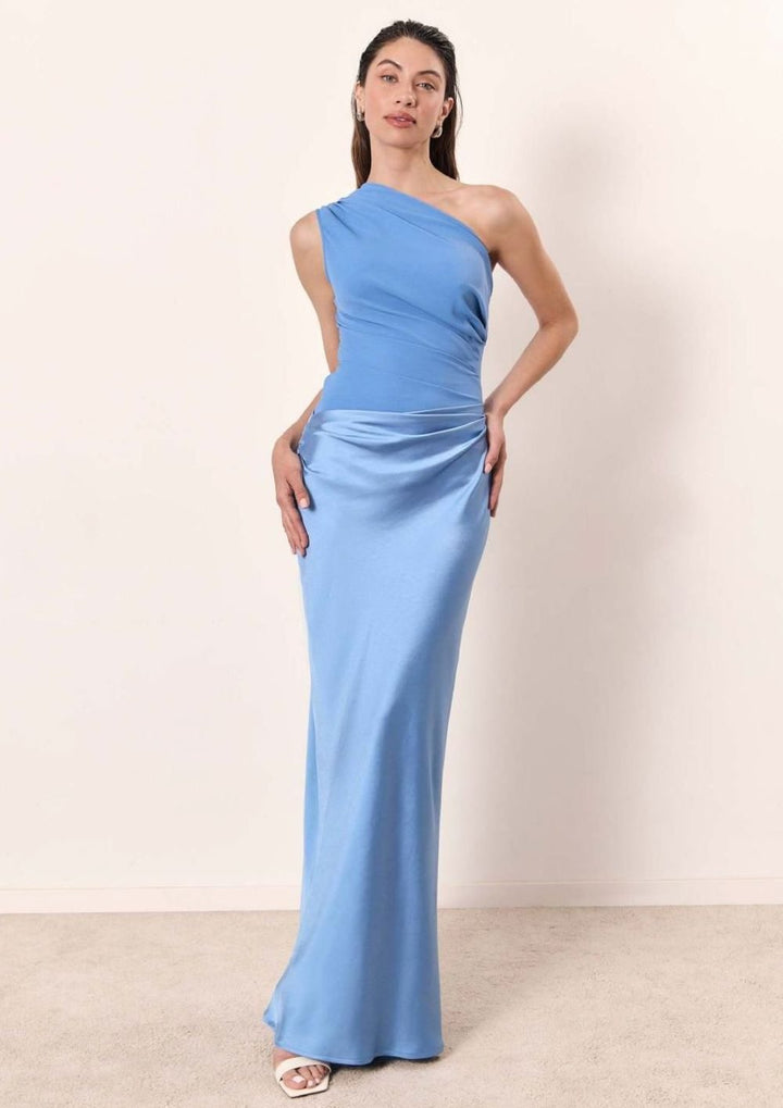 Women's One-Shoulder Sleeveless Satin Skirt Maxi Dress