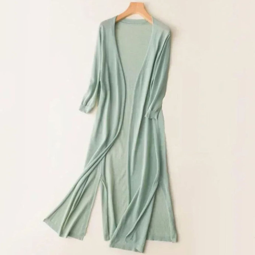 Women's Open Front Relaxed Fit Lightweight Knit Long Cardigan - Green